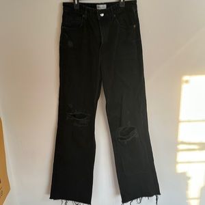 Zara Straight Leg Black Ripped Jeans